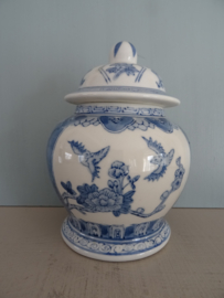 Kleine dekselpot Chinees - blauw/wit - vogels - VERKOCHT