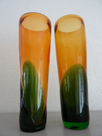 Set glazen vazen - oranje/groen - VERKOCHT
