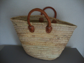 Rieten tas met leren handvat - shopper - VERKOCHT