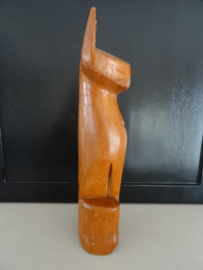 Houten beeld poes kat - vintage - VERKOCHT
