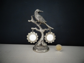 Vintage fotolijstje aan tak met vogel - zilverkleurig