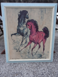 Vintage schilderij - prent - paard - paarden - VERKOCHT