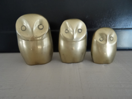 Set van 3 vintage uiltjes - koper of messing - VERKOCHT