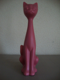 Vintage beeldje poes kat - roze - aardewerk - VERKOCHT