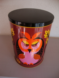 Groot vintage blik trommel - uil - VERKOCHT