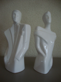 Vintage beeldjes man vrouw wit - jaren 80 - VERKOCHT