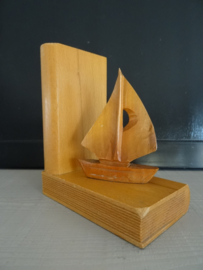 Vintage boekensteun - boot - hout - VERKOCHT