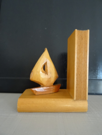 Vintage boekensteun - boot - hout - VERKOCHT