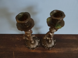 Kandelaren engeltjes - putti's - koper of messing - VERKOCHT