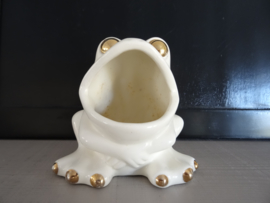 Bloempotje - kikker vintage - wit/goud - VERKOCHT