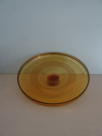 Vintage dekselschaal - glas - amber met goudkleur - VERKOCHT