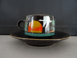 Vintage kop en schotel - zwart - vogel - Chinees -  VERKOCHT