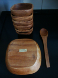 Set teak houten schaaltjes met lepel - Thailand - VERKOCHT