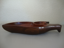 Vintage snackschaal hout - vogel - VERKOCHT