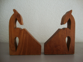 Vintage boekensteunen hert - hertje - hout - VERKOCHT