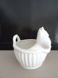 Vintage bloempotje - poes - kat - wit - VERKOCHT