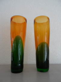 Set glazen vazen - oranje/groen - VERKOCHT