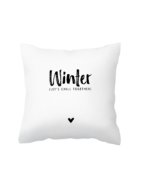 kussen met tekst en zwart/wit foto - 'Winter {let's chill together}'