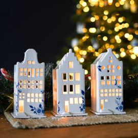 waxinelicht huisje 'trapgevel' - Delfts blauw