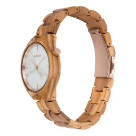 horloge van olijfhout en wit marmer - Tayga HOT&TOT