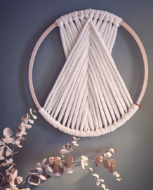 Lontwol hoepel macrame hanger - diverse kleuren - 60 cm