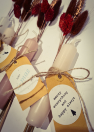 Droogbloemen & kaarsje + kerst cadeau-label