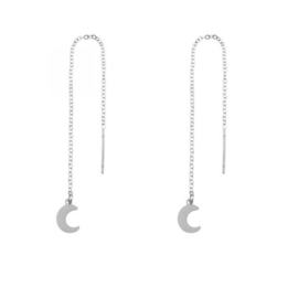 Long chain earrings MOON - zilver