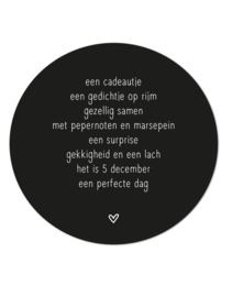 muurcirkel zwart met sinterklaas gedicht - 20 cm
