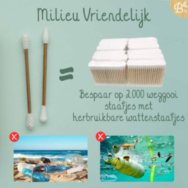 Herbruikbare wattenstaafjes + bamboe houder - preorder