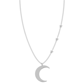 Ketting maan en sterren (70 cm) - zilver