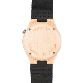houten horloge met zwart leren band - Amici Nero Hot&Tot