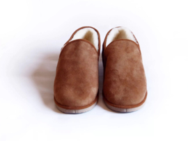 Leren pantoffel met schapenvacht - dichte slippers (maat 36-46)