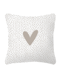 Buitenkussen met dots en hart - beige