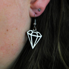 Hangende houten oorbellen - diamant klein