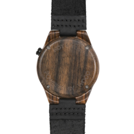 houten horloge met zwart leren band - Pantera Nero Hot&Tot