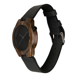 houten horloge met zwart leren band - Pantera Nero Hot&Tot