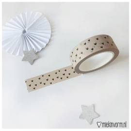 Masking tape - beige met zwarte hartjes