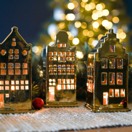 waxinelicht huisje 'klokgevel' - goud