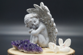 Sitting angel silver 14 cm