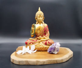 zittende Buddha met houten mala 24 cm