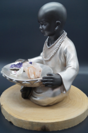 Buddhist Monk in silver look 34 cm