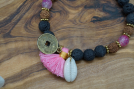 Bracelet with lavastone and rudrakshabeads