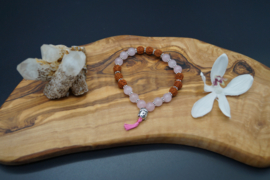 Bracelet with rose quartz and rudraksha beads