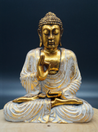 zittende Boeddha Goud en wit 26 cm