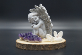 Sitting angel silver 14 cm