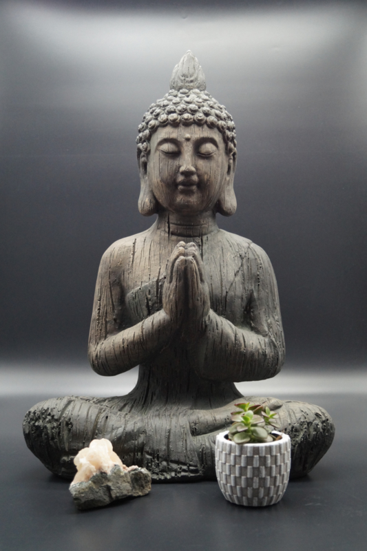 Wortel Bezem Staat Boeddha zittend Namasté 50cm | Beelden | Ishvara