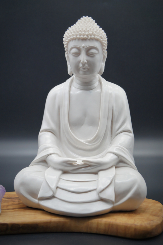 Statuette Bouddha Dhyana mudra 20cm en ciment blanc