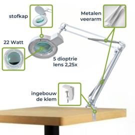 Professionele loeplamp 2,25x (5 dpt) met tafelklem & zwenkarm