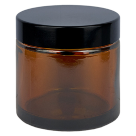 Pot crème 60 ml en verre brun ambré avec couvercle noir vissé