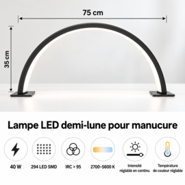 LED-booglamp manicure zwart 75 cm – dimbaar werklicht van 40 W